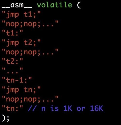 BTB Flushing。使用1K或16K跳转来清空BTB