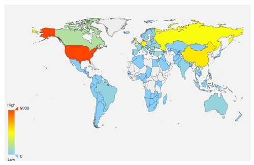 反射源的地址位置特征全球分布图