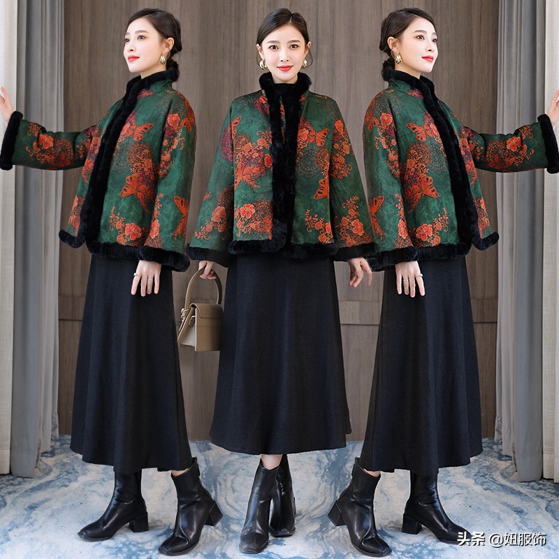 复古民族风女装批发(这几款香云纱复古印花棉服+毛呢裙)(1)