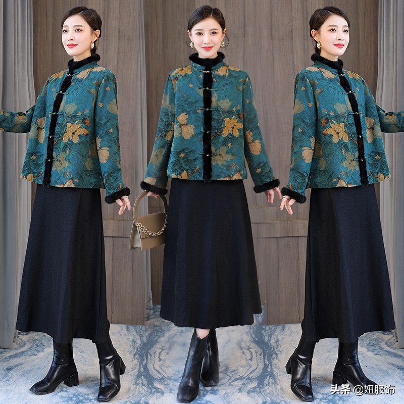 复古民族风女装批发(这几款香云纱复古印花棉服+毛呢裙)(2)