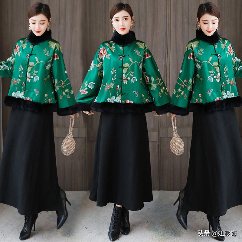 复古民族风女装批发(这几款香云纱复古印花棉服+毛呢裙)(3)