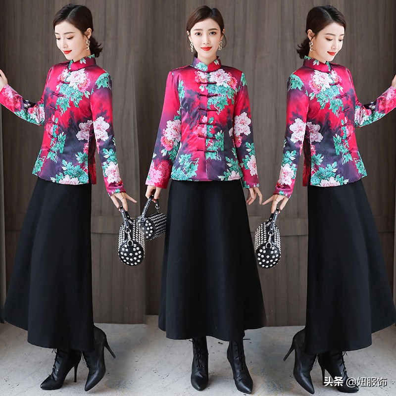 复古民族风女装批发(这几款香云纱复古印花棉服+毛呢裙)(6)