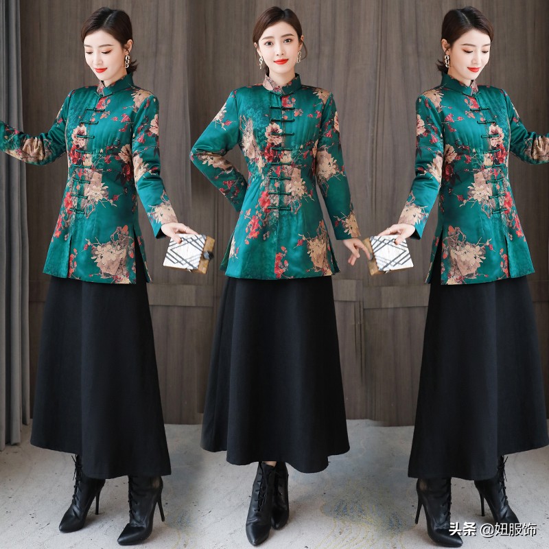 复古民族风女装批发(这几款香云纱复古印花棉服+毛呢裙)(5)