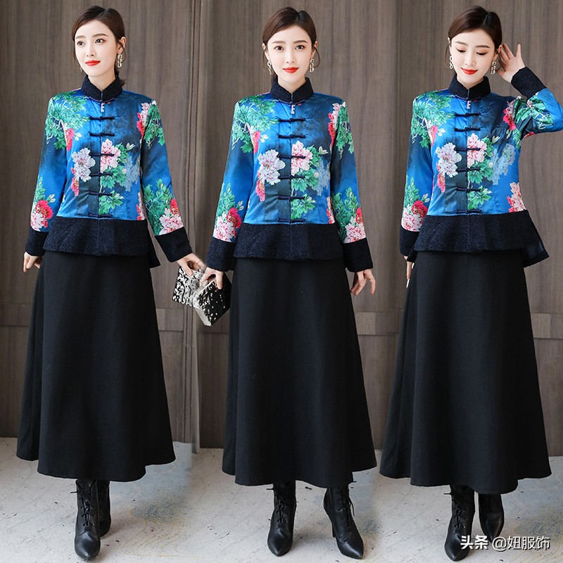 复古民族风女装批发(这几款香云纱复古印花棉服+毛呢裙)(8)